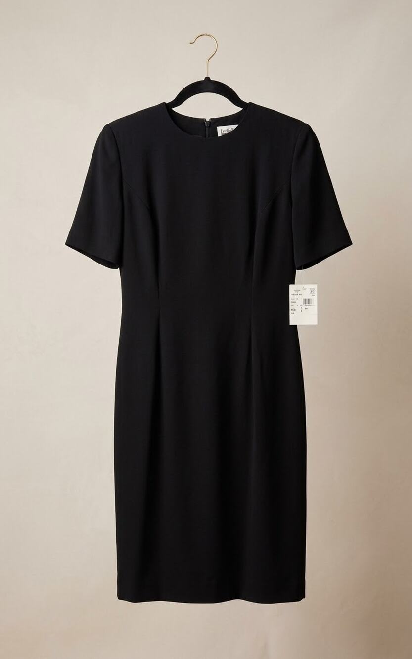 Vintage Leslie Fay Short Sleeve Pencil Dress Black NWT / Deadstock Size 14